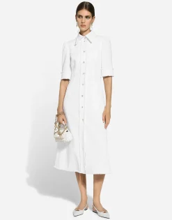 Cotton raschel tweed calf-length dress