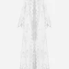 Cotton robe coat with macramé embroidery