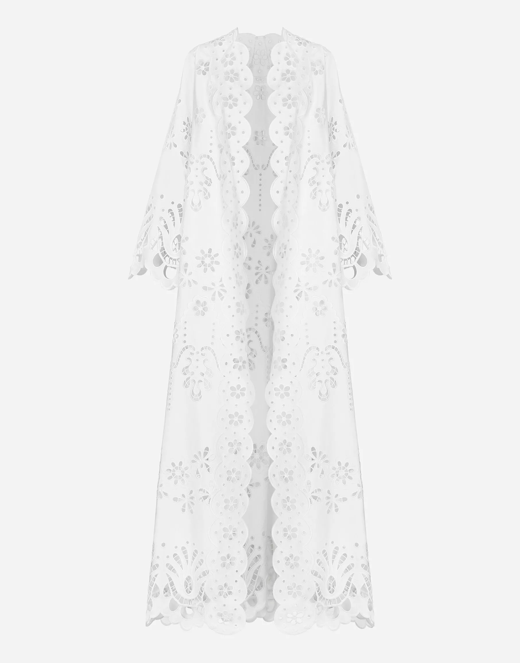 Cotton robe coat with macramé embroidery