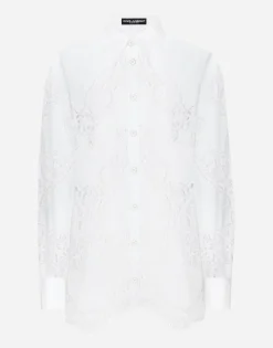 Cotton shirt with floral openwork embroidery