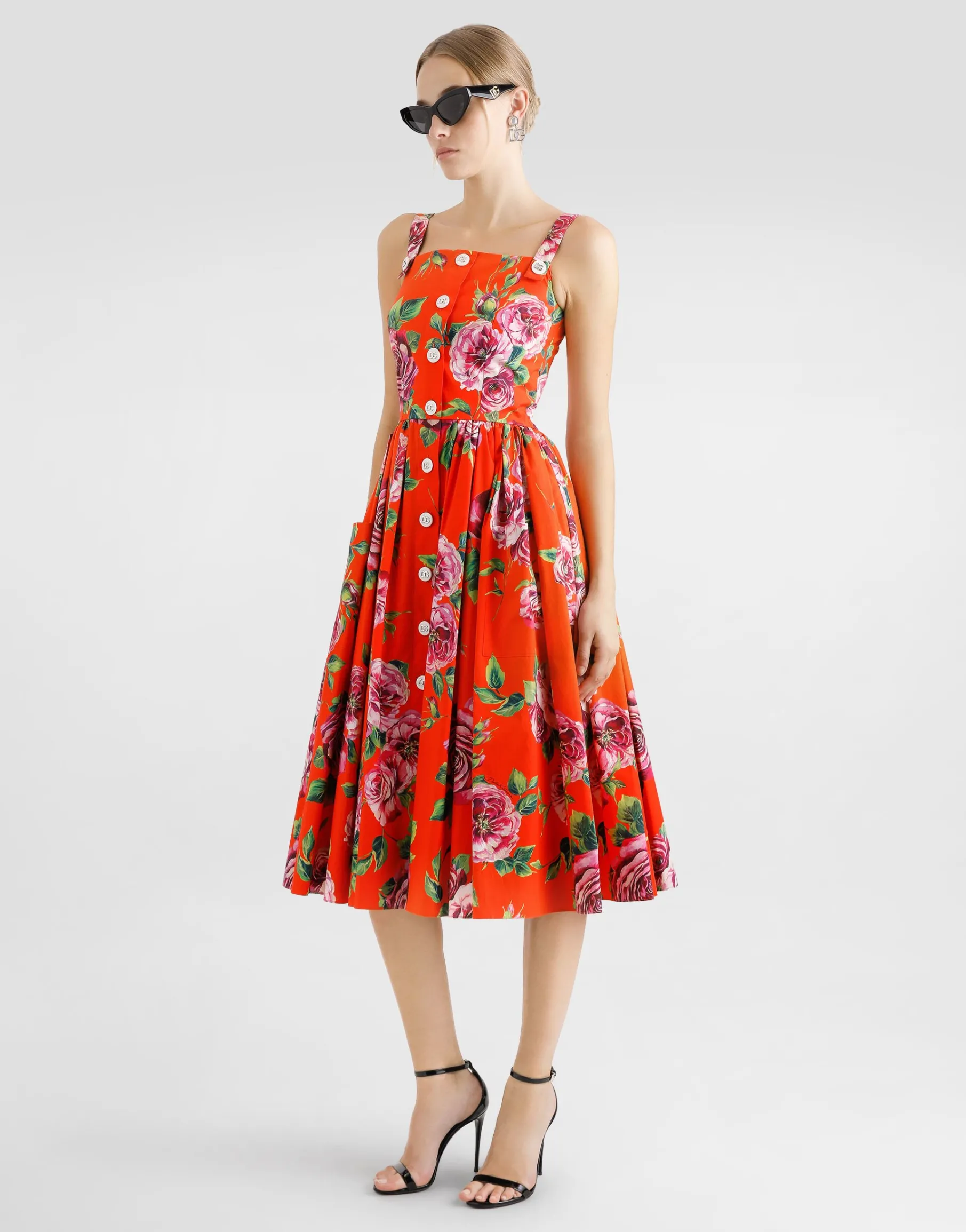 Cotton sundress with rose print