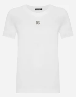 Cotton T-shirt with Crystal DG logo