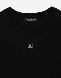 Cotton T-shirt with Crystal DG logo