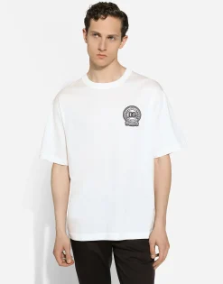 Cotton T-shirt with logo embroidery print