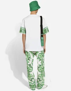 Cotton T-shirt with majolica-print breast pocket