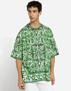 Cotton T-shirt with majolica print