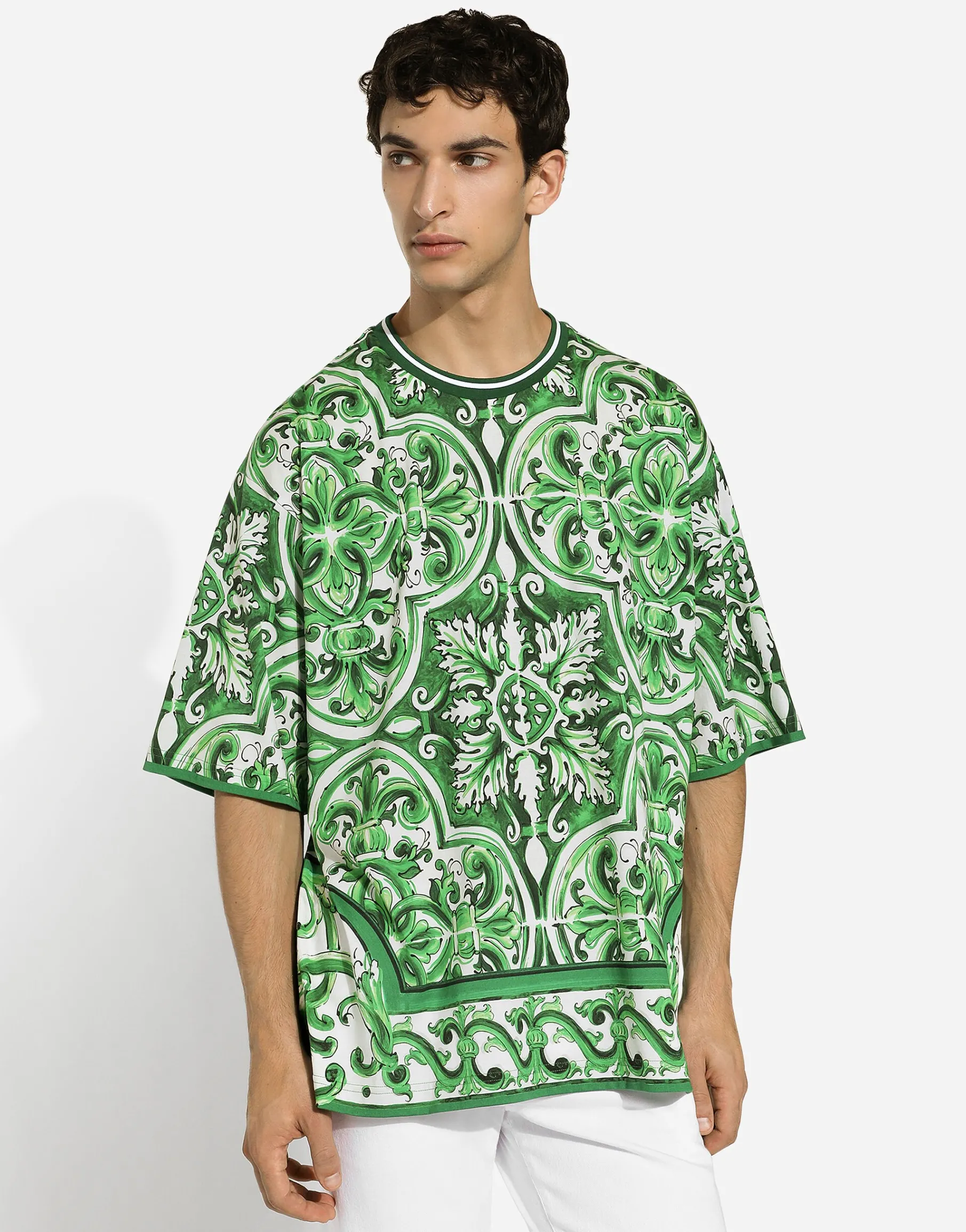 Cotton T-shirt with majolica print