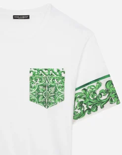 Cotton T-shirt with majolica-print breast pocket