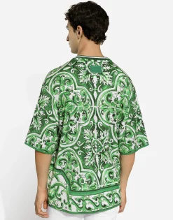 Cotton T-shirt with majolica print