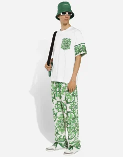 Cotton T-shirt with majolica-print breast pocket