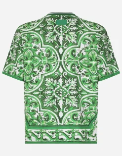 Cotton T-shirt with majolica print