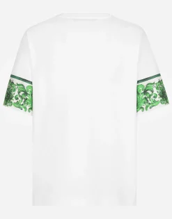 Cotton T-shirt with majolica-print breast pocket