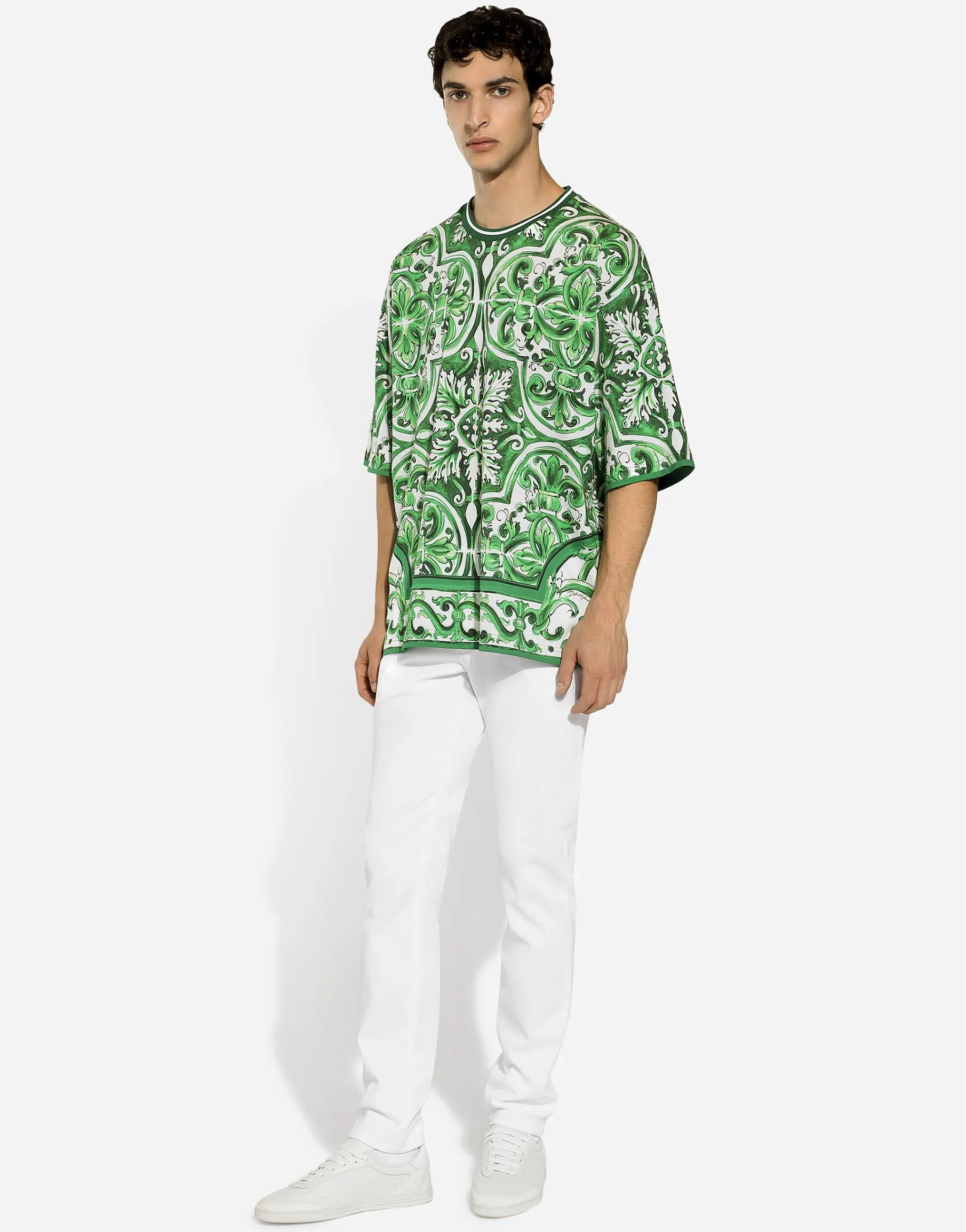 Cotton T-shirt with majolica print