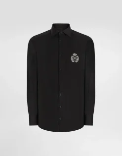 Cotton tuxedo shirt with heraldic patch