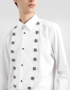 Cotton tuxedo shirt with bejeweled appliqués