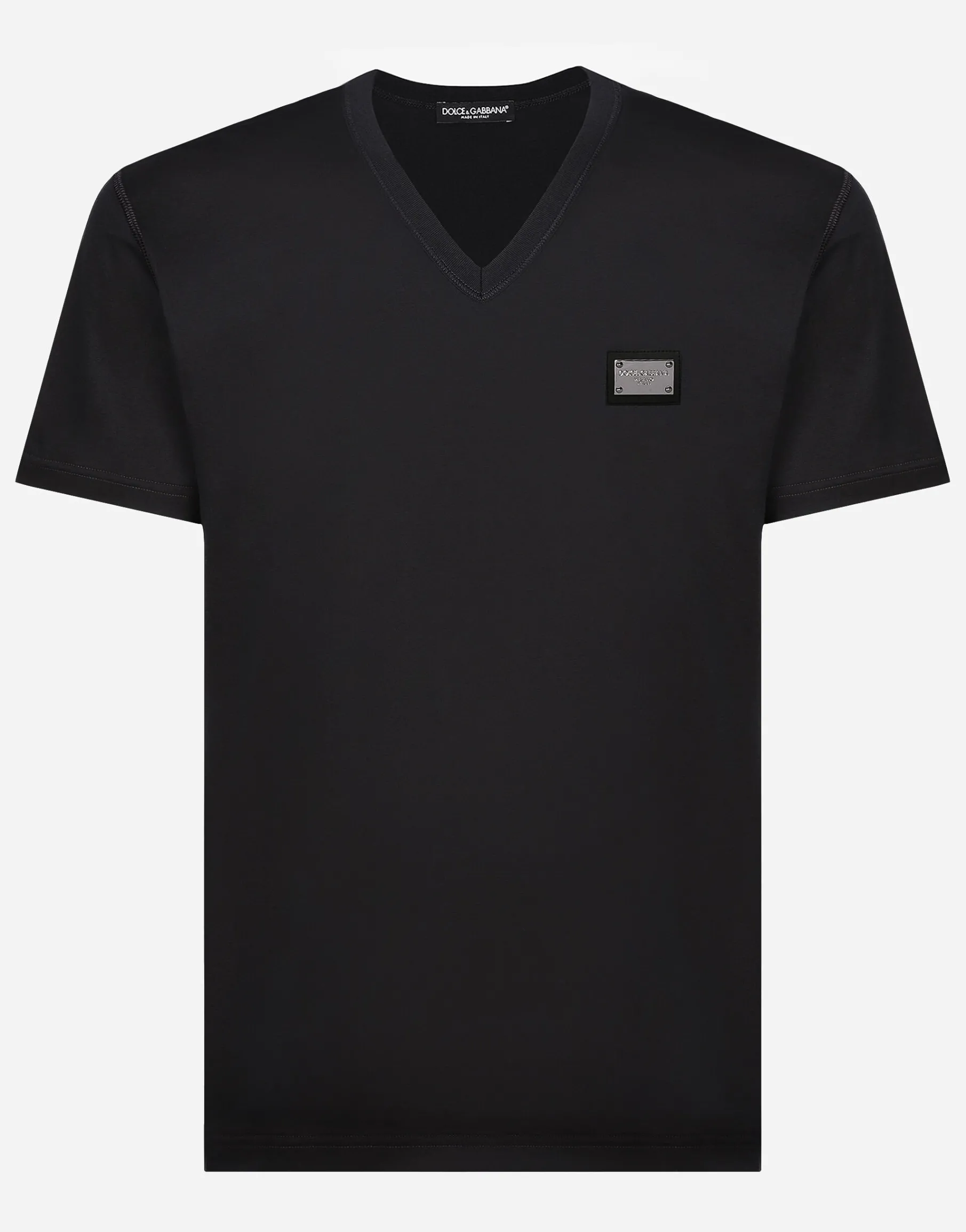 Cotton V-neck T-shirt with branded tag