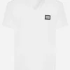 Cotton V-neck T-shirt with branded tag