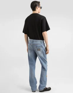 Cotton V-neck T-shirt with patch