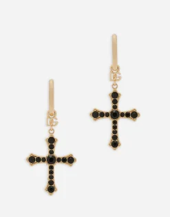 Creole earrings with rhinestone crosses