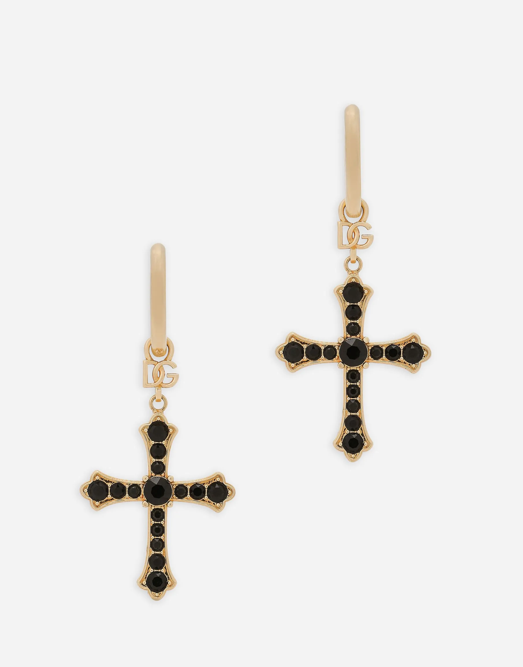 Creole earrings with rhinestone crosses