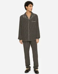 Crepe de chine jogging pants with DG logo print