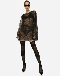 Crinoline A-line dress with inlay embellishment