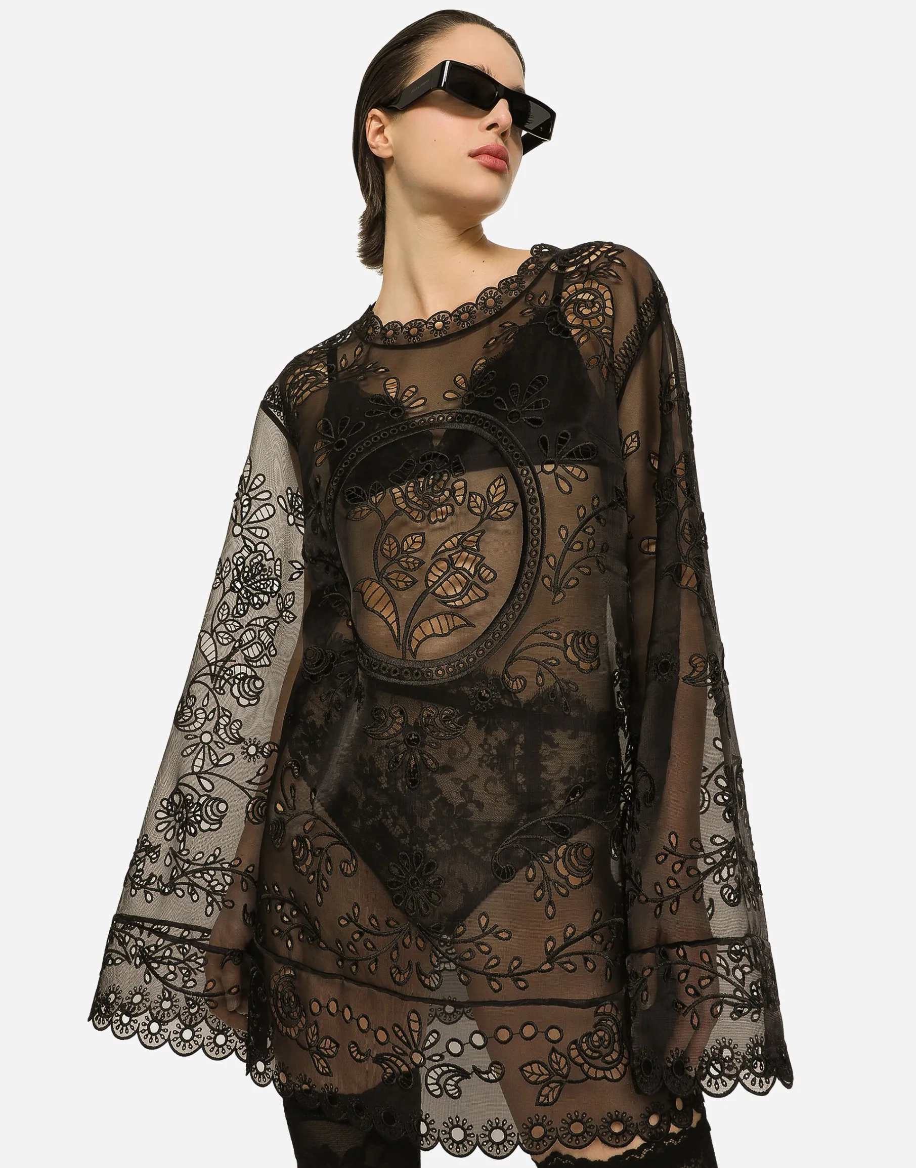 Crinoline A-line dress with inlay embellishment