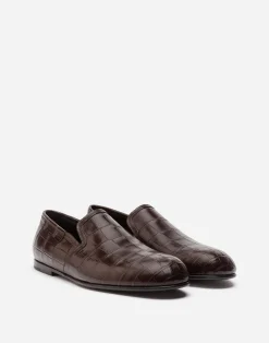 Crocodile nappa slip-on shoes