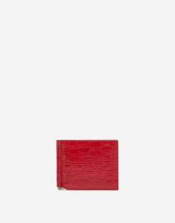 Crocodile skin bifold wallet with money clip