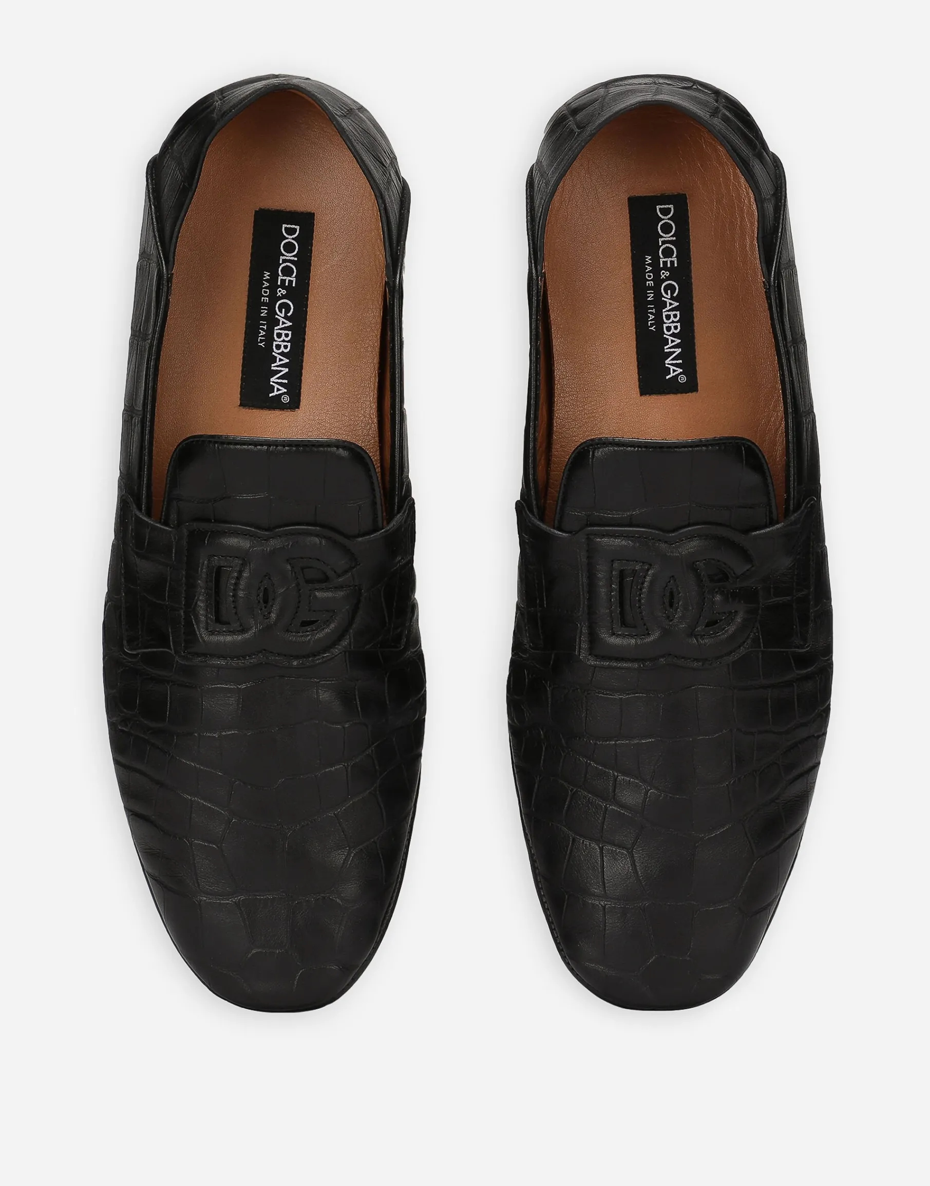 Crocodile-print calfskin driver shoes
