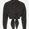 Cropped cotton poplin shirt with knot detail and polka-dot print