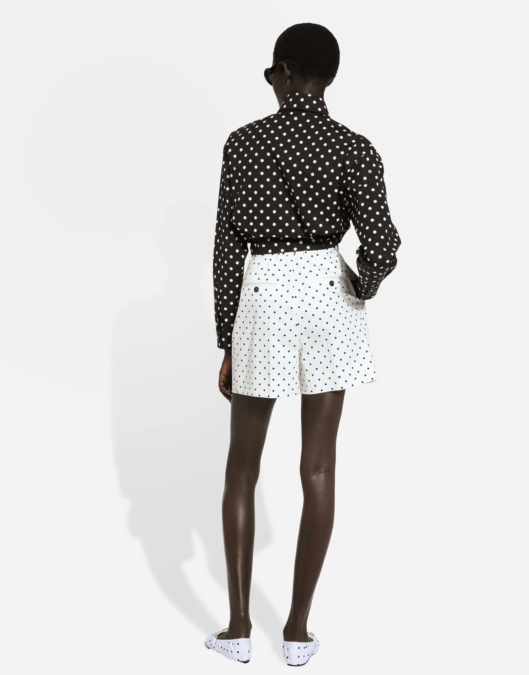 Cropped cotton poplin shirt with knot detail and polka-dot print