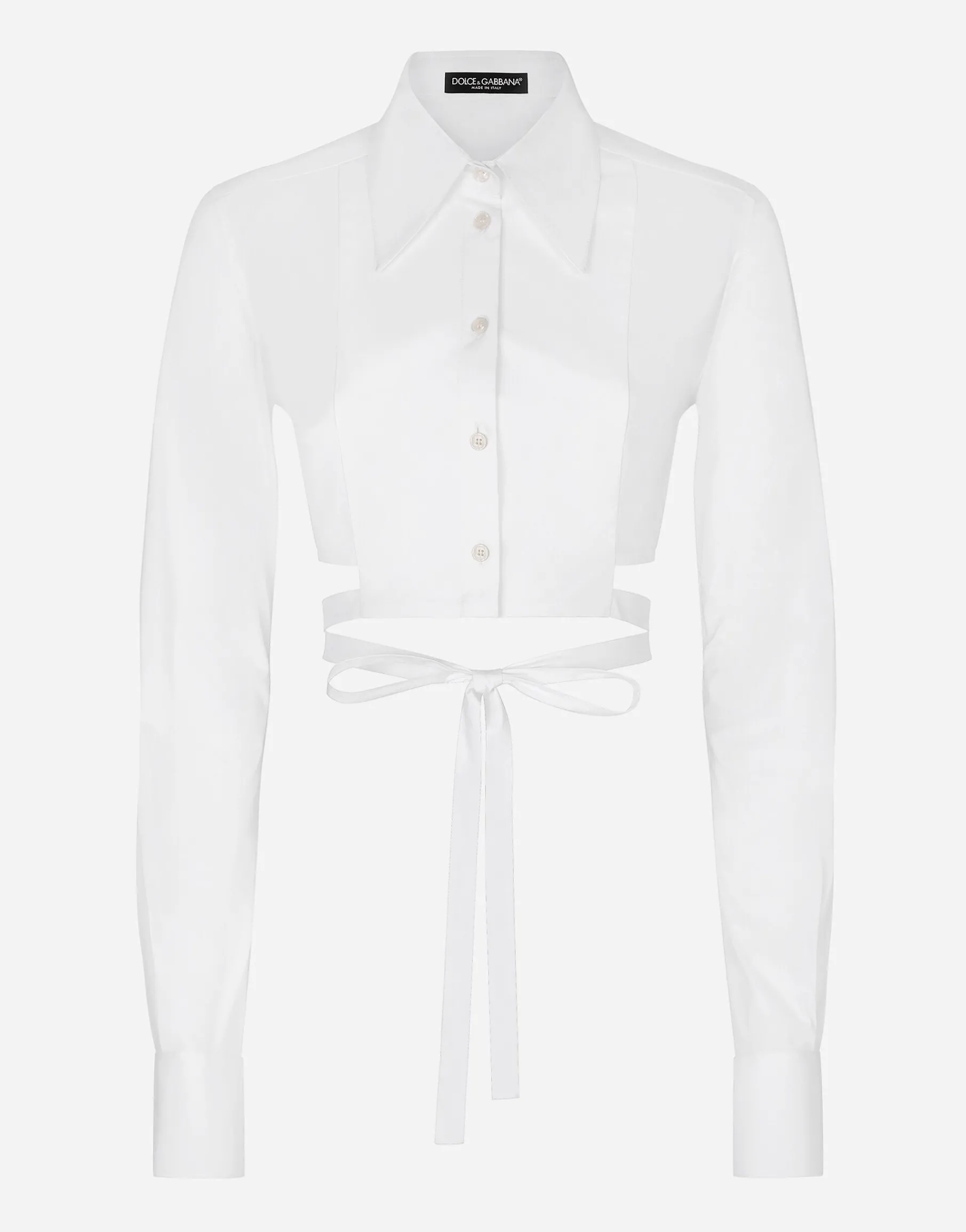 Cropped cotton shirt with criss-crossing laces
