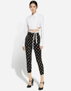 Cropped cotton shirt with criss-crossing laces