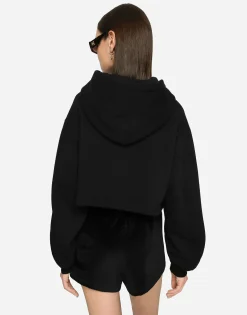 Cropped jersey hoodie with embroidered DG patch