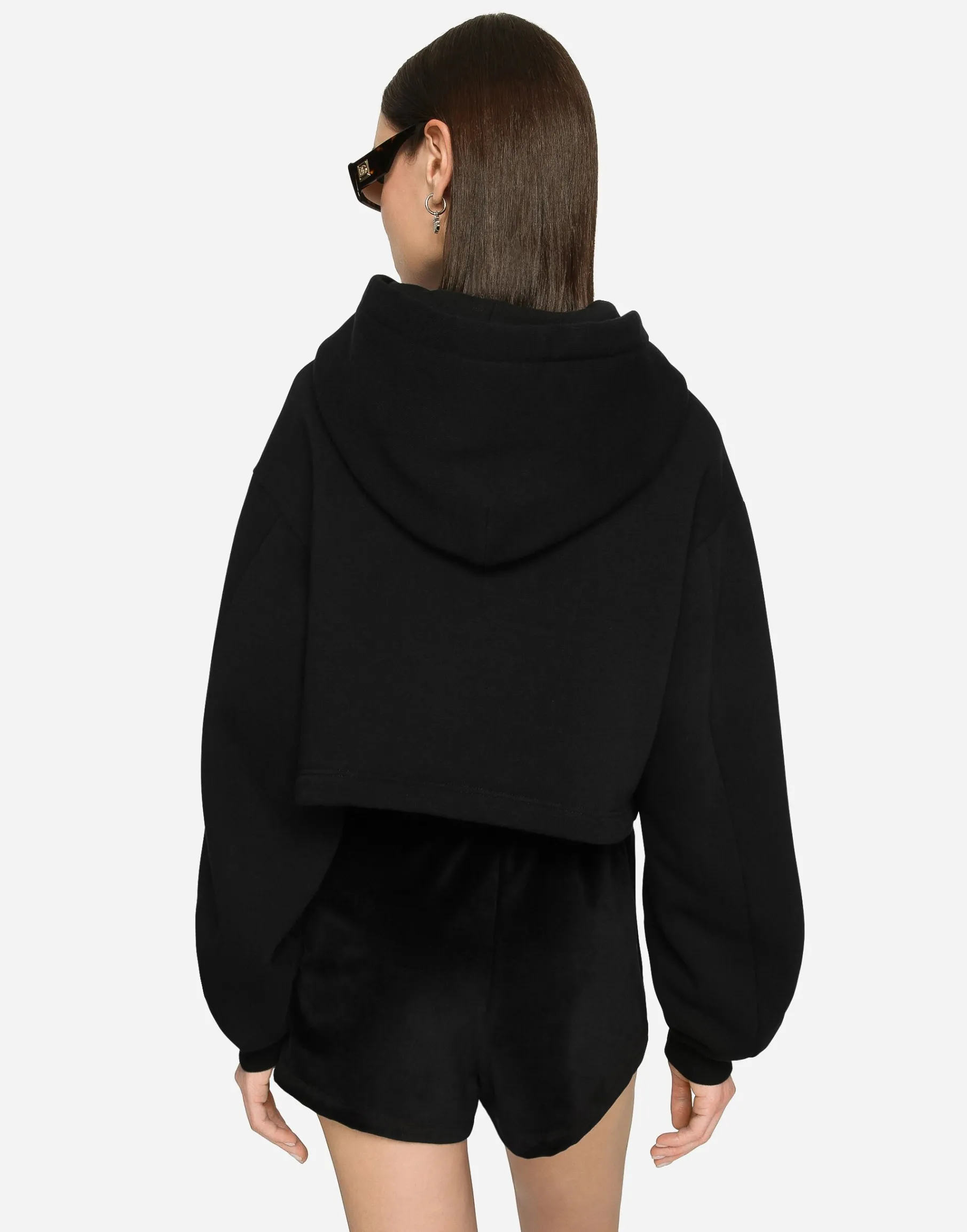 Cropped jersey hoodie with embroidered DG patch