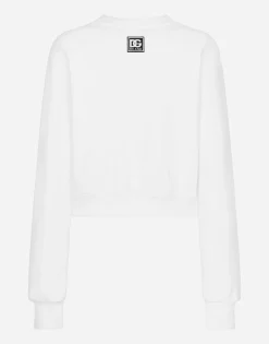 Cropped jersey sweatshirt with logo embroidery on neck