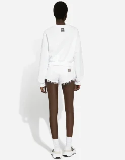 Cropped jersey sweatshirt with logo embroidery on neck