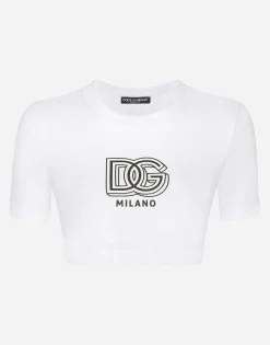 Cropped jersey T-shirt with DG lettering
