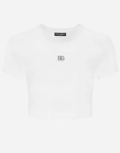 Cropped jersey T-shirt with DG logo