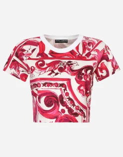 Cropped Majolica-print jersey T-shirt