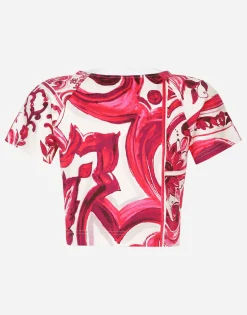 Cropped Majolica-print jersey T-shirt