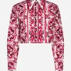 Cropped Majolica-print poplin shirt