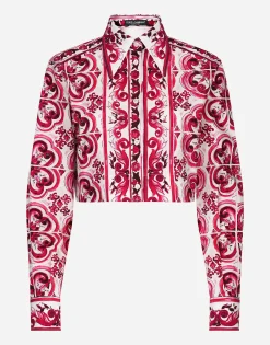 Cropped Majolica-print poplin shirt