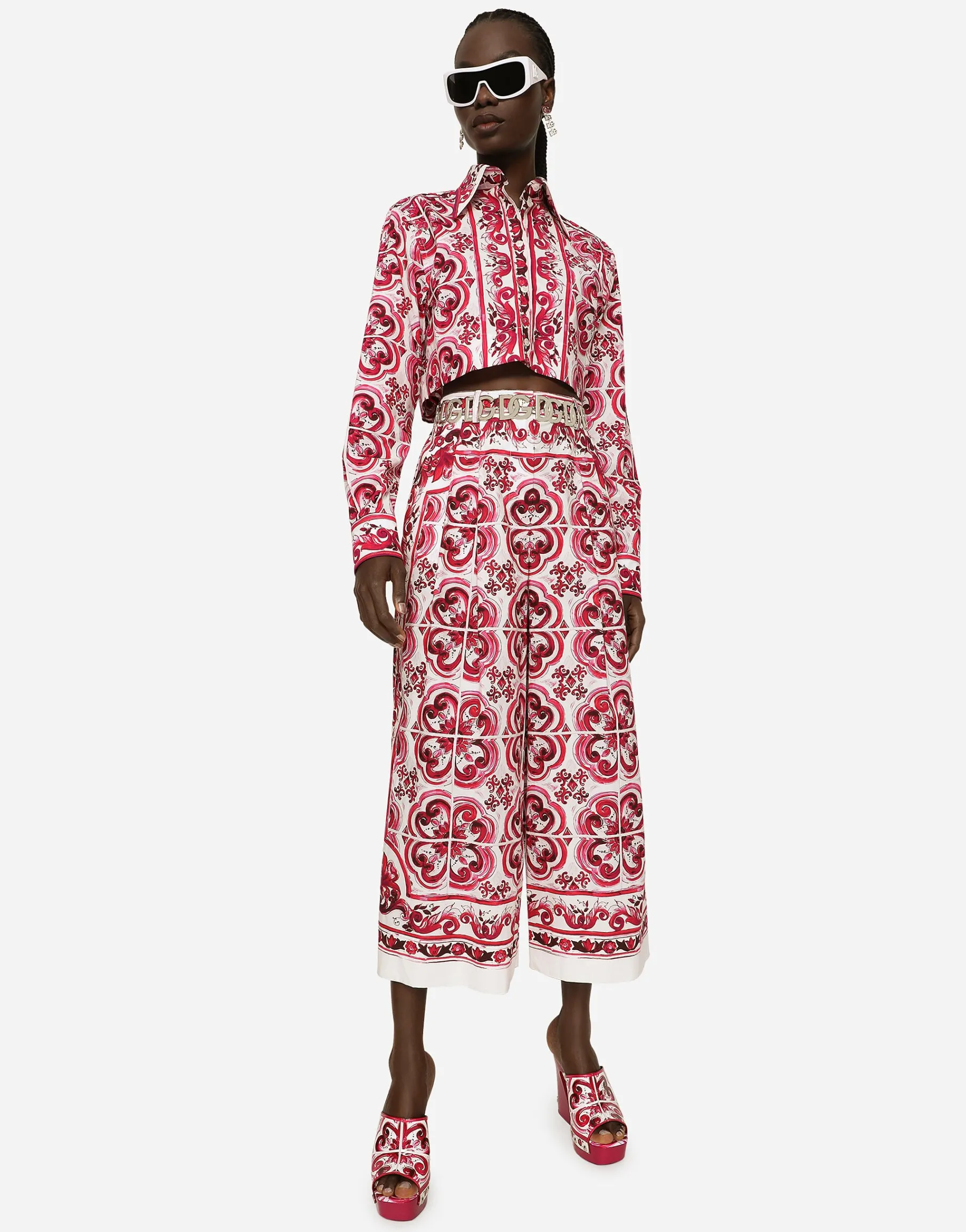 Cropped Majolica-print poplin shirt