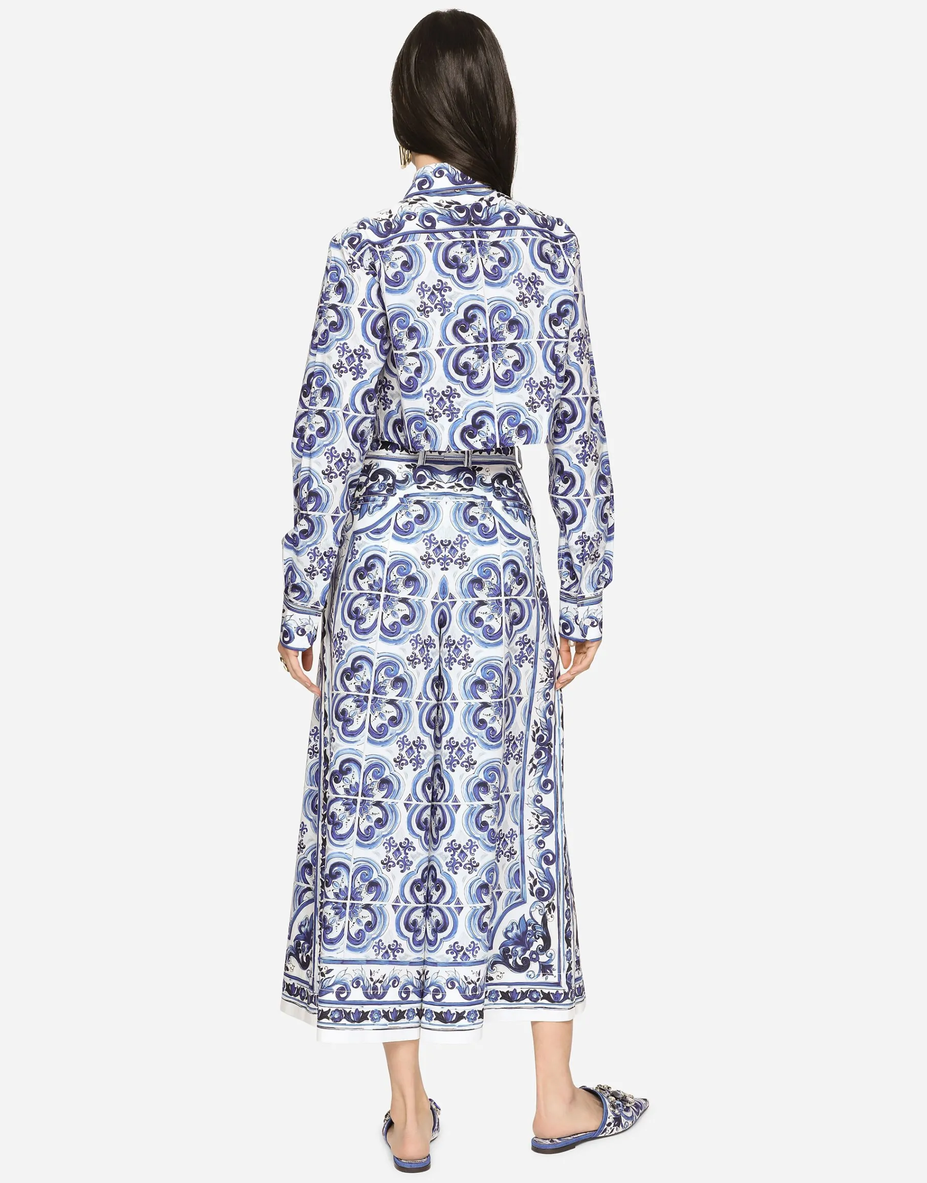 Cropped majolica-print poplin shirt