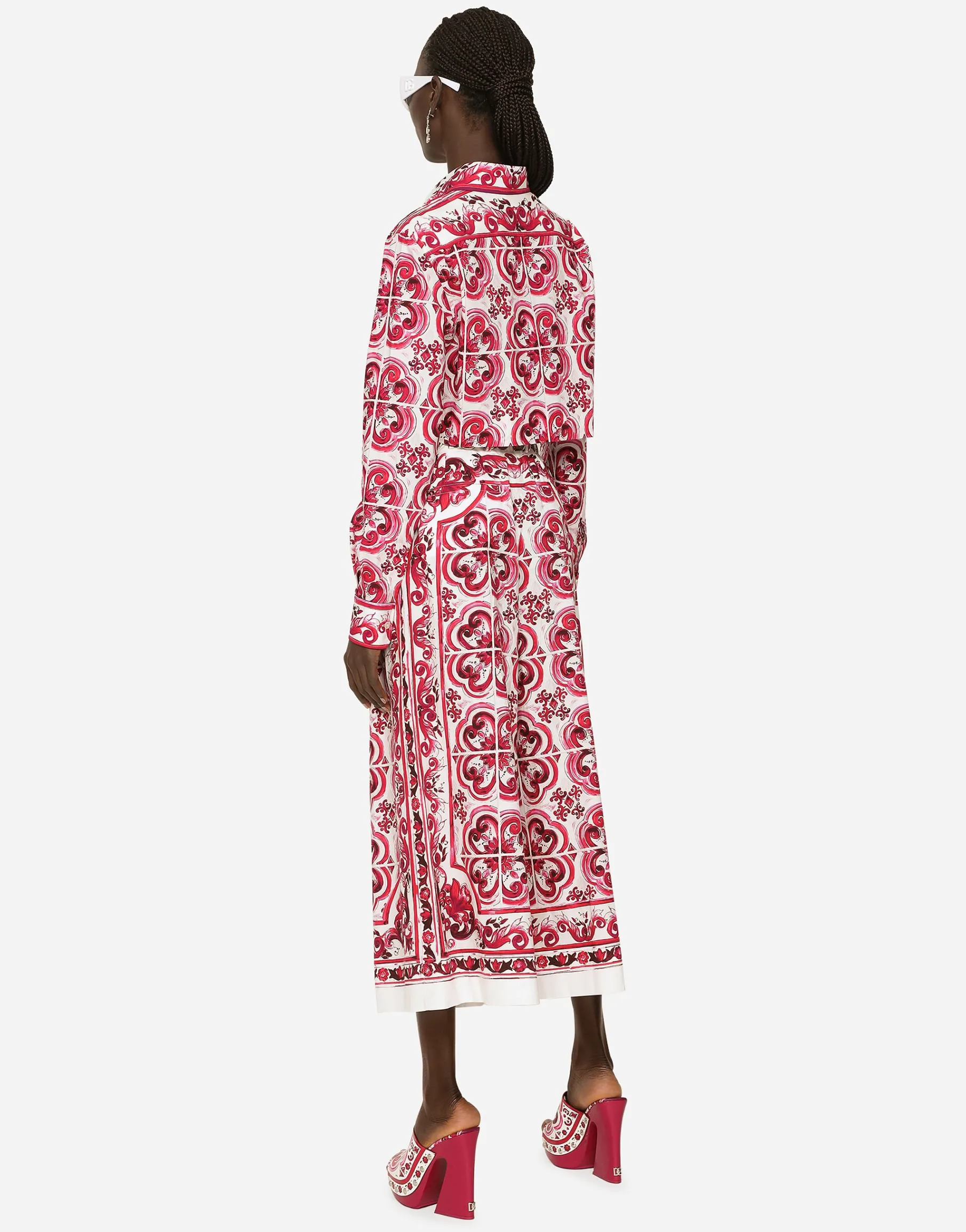 Cropped Majolica-print poplin shirt