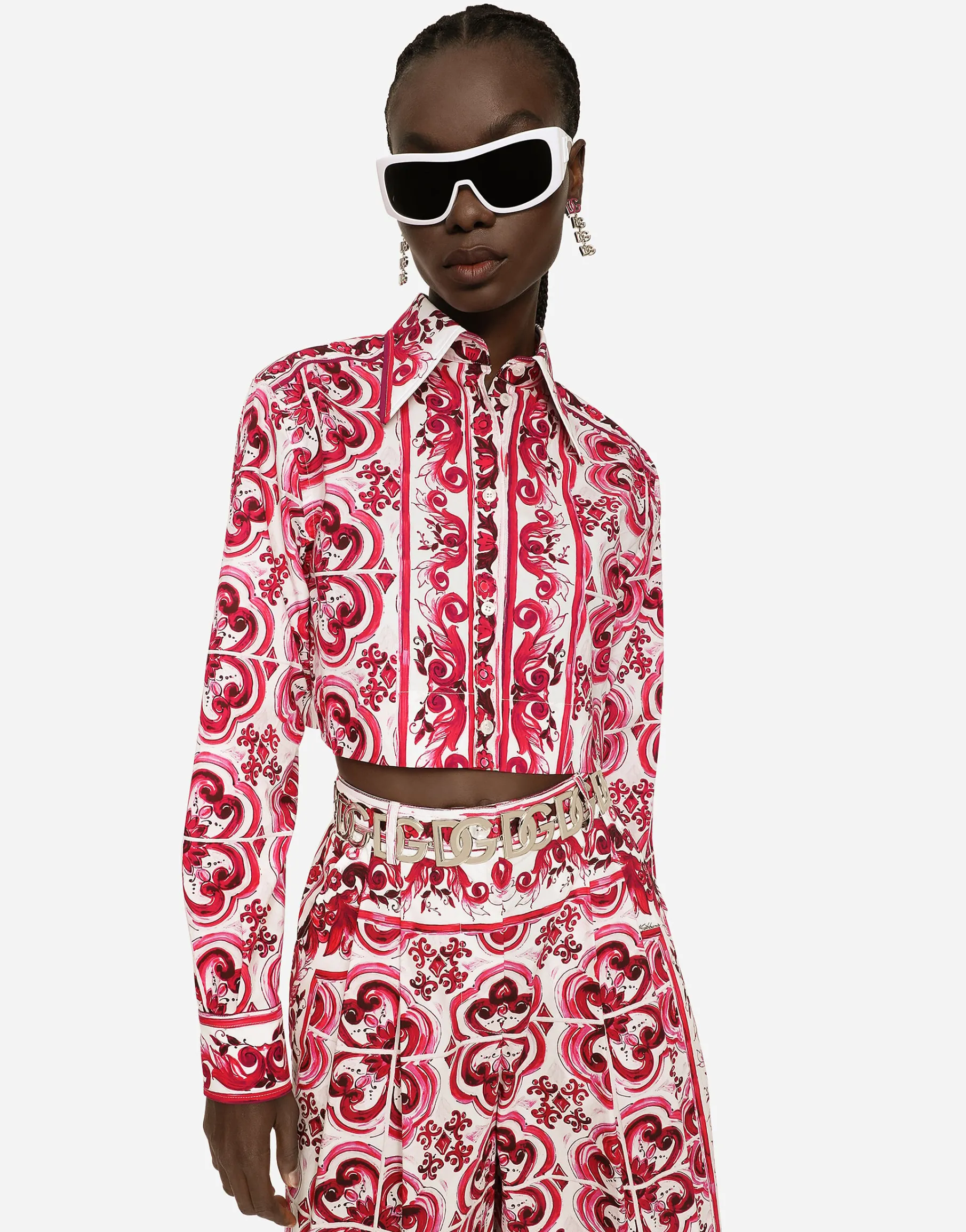 Cropped Majolica-print poplin shirt