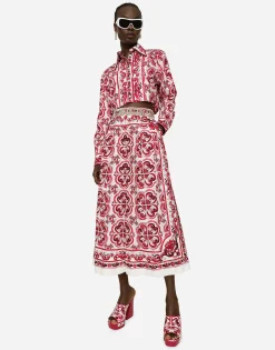 Cropped Majolica-print poplin shirt