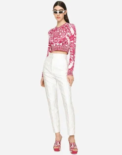 Cropped Majolica-print silk sweater